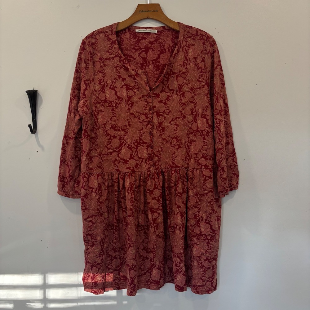 Peruvian Connection Pima Cotton Fresco Floral Tunic Babydoll Dress Large